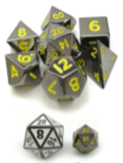 Little Dragon Mini Metal 7-die set - Glossy Black with Yellow Numbers